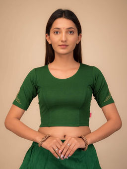 BINDIGASM'S ADVI - Diya Cut Work Neck Embroidery Stretchable Slip On Green Stitched Blouse