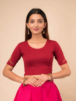 BINDIGASM'S ADVI - Diya Cut Work Neck Embroidery Stretchable Slip On Maroon Stitched Blouse