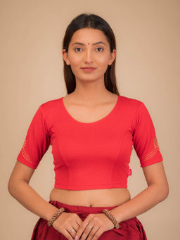 BINDIGASM'S ADVI - Diya Cut Work Neck Embroidery Stretchable Slip On Red Stitched Blouse
