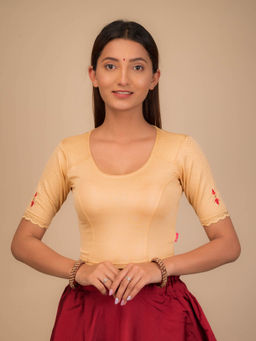 BINDIGASM'S ADVI - Shagun Embroidery with Cut Work Stretchable Slip On Beige Stitched Blouse