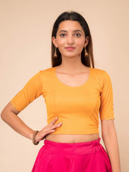 BINDIGASM'S ADVI - Shagun Embroidery with Cut Work Stretchable Slip On Mustard Stitched Blouse