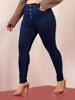 Miss Chase - A+ Curve Collection Plus Size Women's Navy Blue Solid Skinny Fit Jeans
