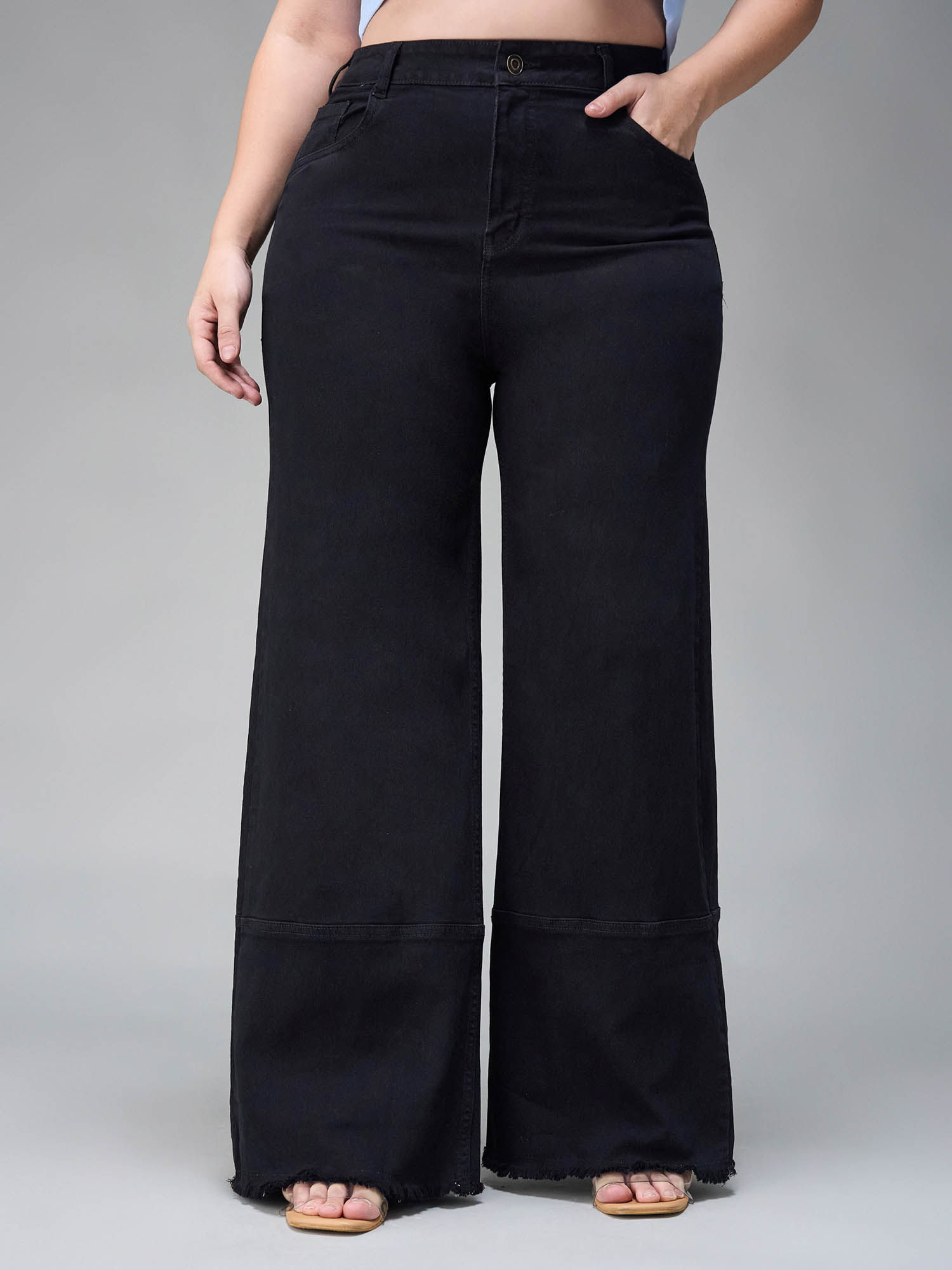 miss chase A+ Curve Collection Plus Size Women's Black Solid Wide Fit Jeans-picture-37