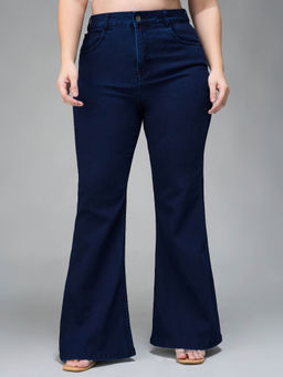 Miss Chase - A+ Curve Collection Plus Size Women's Navy Blue Solid Bootcut Fit Jeans