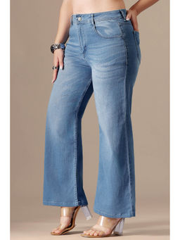 Miss Chase - A+ Curve Collection Plus Size Women's Blue Solid Wide Fit Jeans