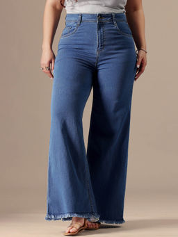 Miss Chase - A+ Curve Collection Plus Size Women's Blue Solid Wide Fit Jeans
