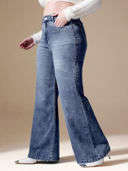 Miss Chase - A+ Curve Collection Plus Size Women's Blue Solid Wide Fit Jeans