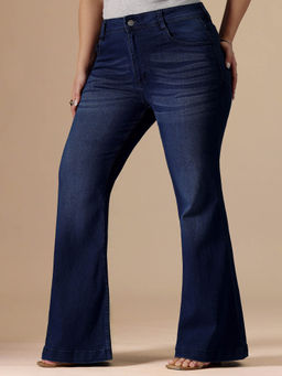 Miss Chase - A+ Curve Collection Plus Size Women's Navy Blue Solid Regular Fit Jeans