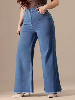 Miss Chase - A+ Curve Collection Plus Size Women's Blue Solid Relaxed Fit Jeans