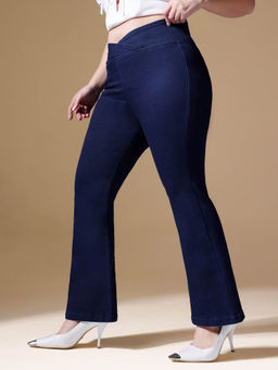 Miss Chase - A+ Curve Collection Plus Size Women's Blue Solid Slim Fit Jeggings