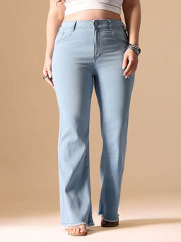 Miss Chase - A+ Curve Collection Plus Size Women's Blue Solid Slim Fit Jeans