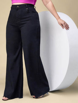 Miss Chase - A+ Curve Collection Plus Size Women's Black Solid Wide Fit Jeans