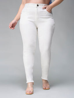 Miss Chase - A+ Curve Collection Plus Size Women's White Solid Skinny Fit Jeans