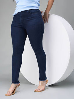 Miss Chase - A+ Curve Collection Plus Size Women's Navy Blue Solid Skinny Fit Jeans