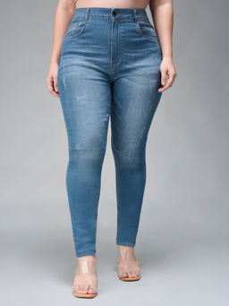 Miss Chase - A+ Curve Collection Plus Size Women's Blue Solid Skinny Fit Jeans