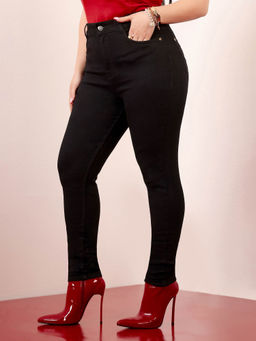 Miss Chase - A+ Curve Collection Plus Size Women's Black Solid Skinny Fit Jeans