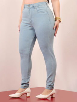 Miss Chase - A+ Curve Collection Plus Size Women's Blue Solid Skinny Fit Jeans