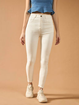 DOLCE CRUDO - Women's Cream Solid Slim Fit Jeans