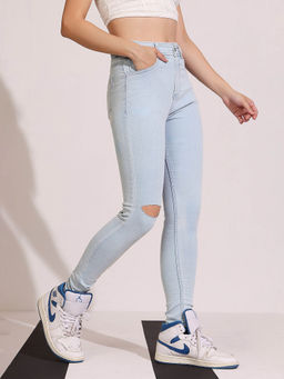 DOLCE CRUDO - Women's Blue Solid Skinny Fit Jeans