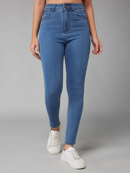 DOLCE CRUDO - Women's Blue Solid Skinny Fit Jeans