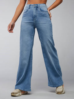 DOLCE CRUDO - Women's Blue Solid Regular Fit Jeans
