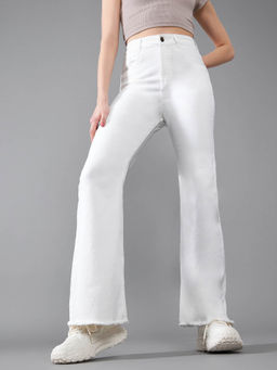 DOLCE CRUDO - Women's White Solid Regular Fit Jeans