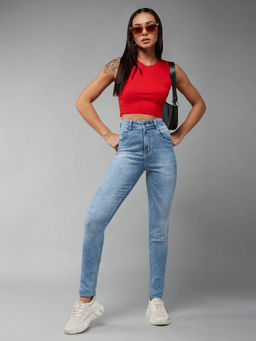 DOLCE CRUDO - Women's Blue Solid Slim Fit Jeans