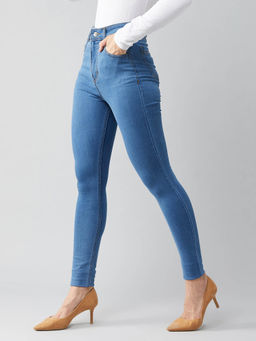 DOLCE CRUDO - Women's Blue Solid Skinny Fit Jeans