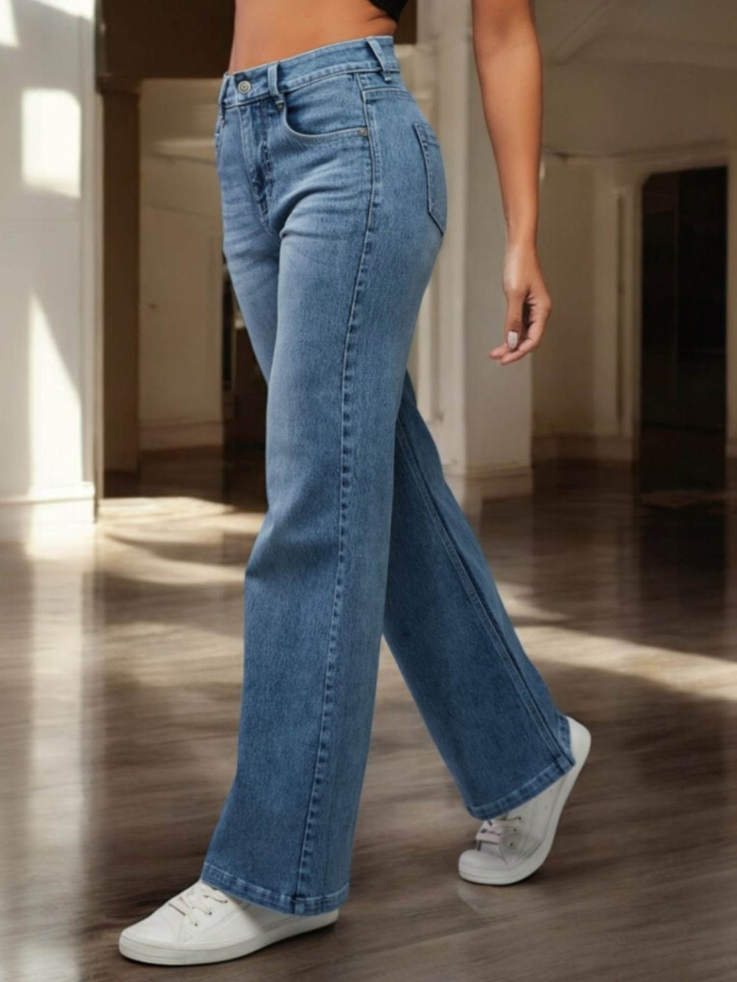 dolce crudo Women's Blue Solid Regular Fit Jeans-picture-11