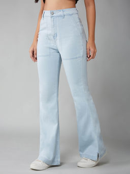 DOLCE CRUDO - Women's Blue Solid Regular Fit Jeans