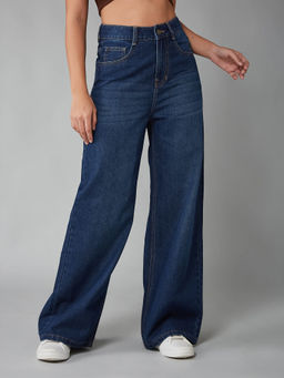 DOLCE CRUDO - Women's Blue Solid Relaxed Fit Jeans