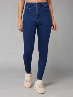 DOLCE CRUDO - Women's Blue Solid Skinny Fit Jeans