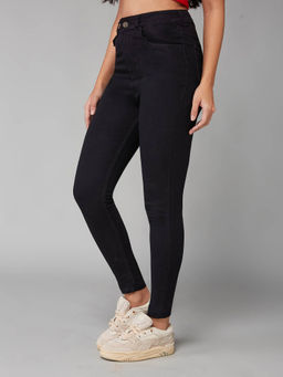 DOLCE CRUDO - Women's Black Solid Skinny Fit Jeans