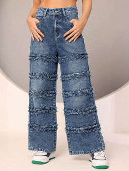 DOLCE CRUDO - Women's Blue Solid Relaxed Fit Jeans