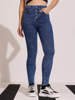 DOLCE CRUDO - Women's Blue Solid Skinny Fit Jeans