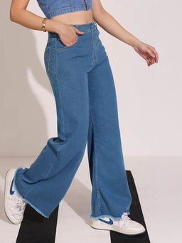 DOLCE CRUDO - Women's Blue Solid Regular Fit Jeans