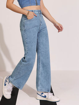 DOLCE CRUDO - Women's Blue Solid Regular Fit Jeans