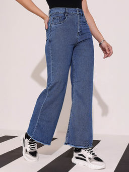 DOLCE CRUDO - Women's Blue Solid Regular Fit Jeans