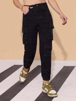 DOLCE CRUDO - Women's Black Solid Regular Fit Jogger