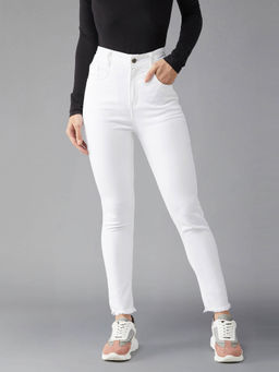 DOLCE CRUDO - Women's White Solid Skinny Fit Jeans
