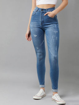 DOLCE CRUDO - Women's Blue Solid Skinny Fit Jeans