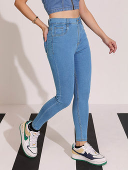 DOLCE CRUDO - Women's Blue Solid Skinny Fit Jeans