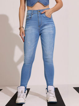 DOLCE CRUDO - Women's Blue Solid Skinny Fit Jeans