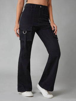 DOLCE CRUDO - Women's Black Solid Regular Fit Jeans