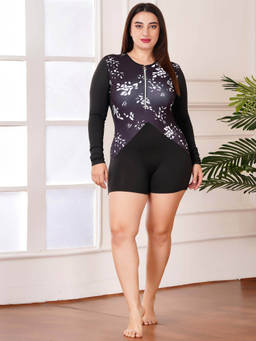 Keepfit - Women's Floral & Black Contrast Swimsuit