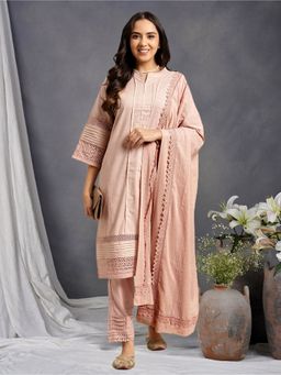 Zuri - Gajri Pleat Only Lace Cotton Kurta with Lace Pant and Dupatta - Set of 3