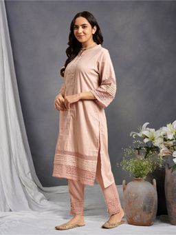 Zuri - Gajri Pleat Only Lace Cotton Kurta with Lace Pant - Set of 2