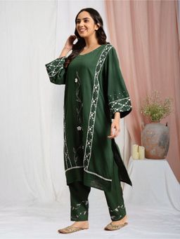 Zuri - Royal Green Patch Work Embroidered Cotton Kurta with Embroidered Pant - Set of 2
