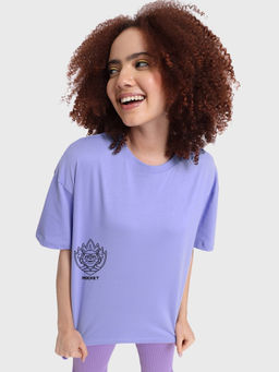 Bewakoof - Official Marvel Women's Baby Lavender Rocket Graphic Printed Oversized T-shirt