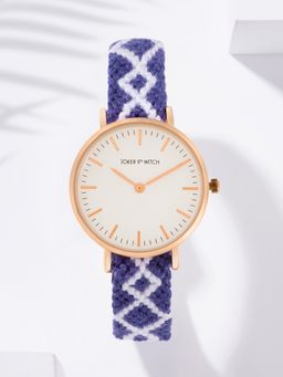 Joker and Witch - Joker & Witch Loomed Aura Rose Gold Watch Featuring A Navy Blue Macrame Strap - AMWW842 (M)